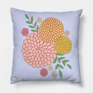 Retro flower garden botanical design in pink and light blue Pillow