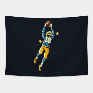 Vintage Pixelated American Football Player Catching Ball Illustration Tapestry