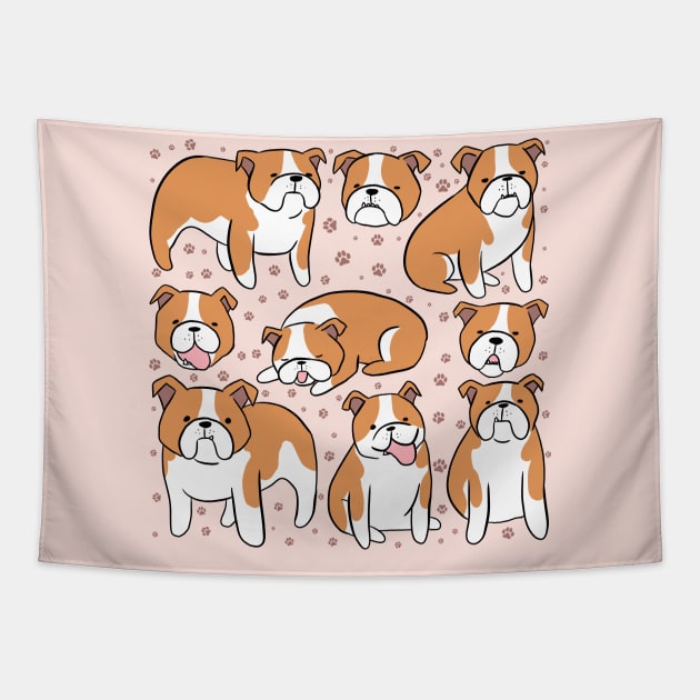 Cute Bulldog illustration Tapestry by Yarafantasyart