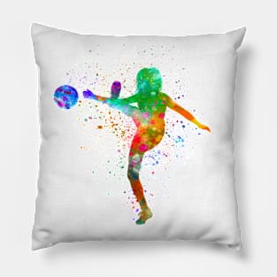 Woman footballer in watercolor Pillow