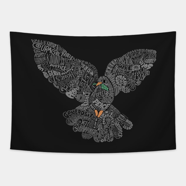 Typographic Peace Dove (black) Tapestry by vo_maria