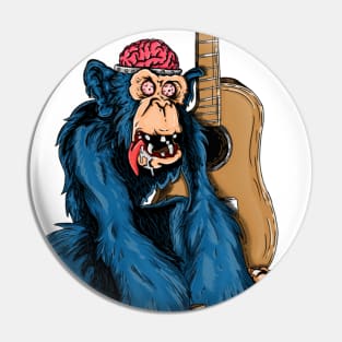 Chimpanzee and guitar Pin