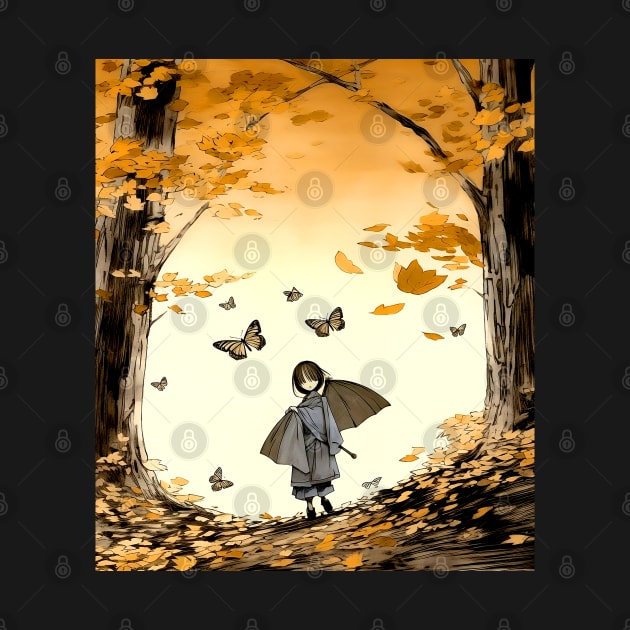 Autumn: Autumn Girl on a Dark Background by Puff Sumo