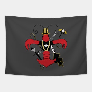 New Orleans Red Louisiana Crawfish Fleur de Lis Tapestry