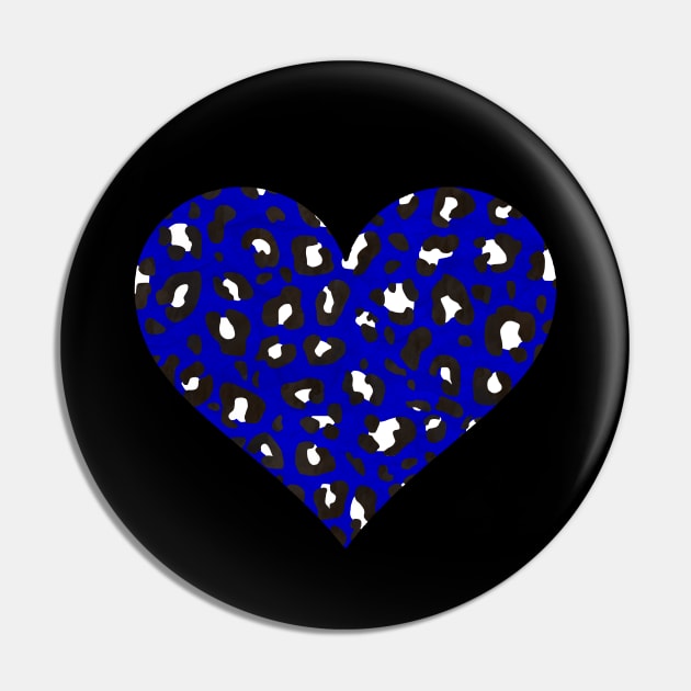 Dark Blue, Black and White Leopard Print Heart Pin by bumblefuzzies