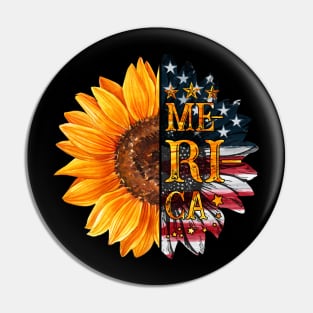 Merica Sunflower American Flag T shirt For 4th July Pin