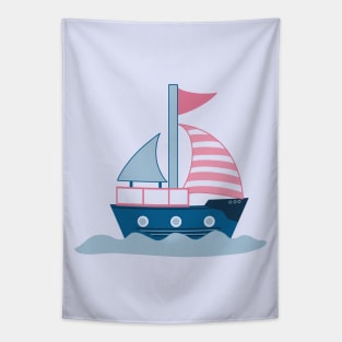 Blue and pink boat Tapestry