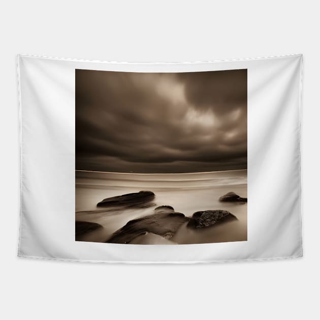 Victorian Coastal landscape Beach Clouds Photo Tapestry by druidwolfart