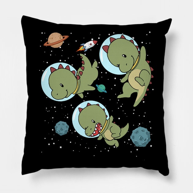 Space Dinosaur Funny Dinosaur Gift Pillow by CatRobot