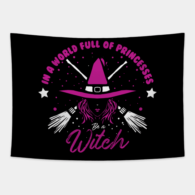 in a world full princess be a witch purple Tapestry by A Comic Wizard