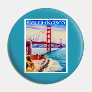 Restored vintage travel poster to San Francisco, CA Pin