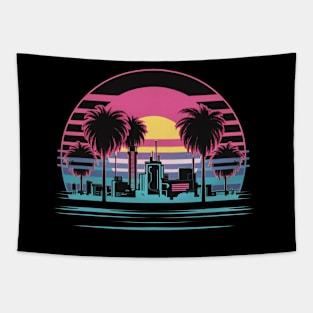 80s Vaporwave Palm Trees Sunset cyberpunk style Tapestry