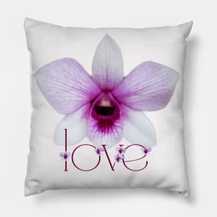 Pink Purple Orchid with word LOVE Pillow