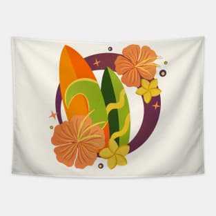 Retro surfboards badge - orange and green Tapestry