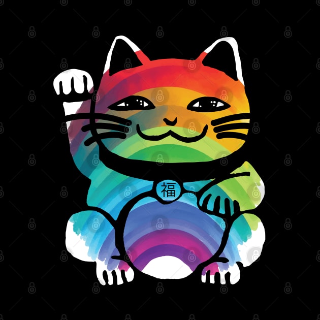 Japanese Good Luck Cat with Rainbow by Joselo Rocha Art