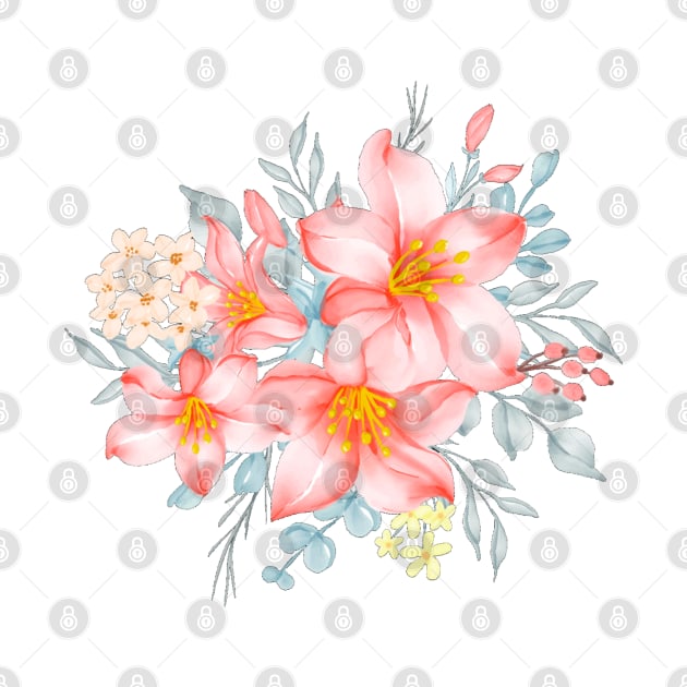 Pink Lilies Floral Bunch of Flowers Rose Yellow Lily Oriental Lilies by DMRStudio