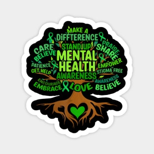 Mental Health Awareness Tree Green Ribbon Magnet