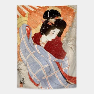 Japanese Lady in Snowstorm - Japanese Vintage Art - Ukiyo-e Tapestry