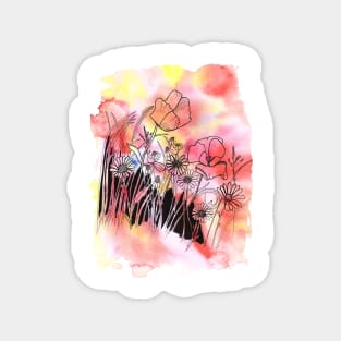 Wildflowers in ink with a watercolor background Magnet