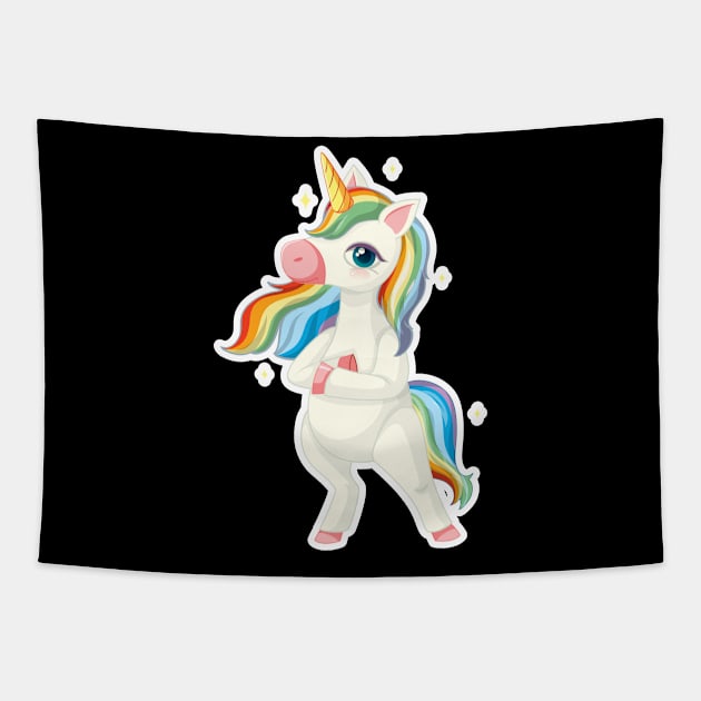 Cute Unicorn with rainbow unicorn cartoon Tapestry by Thumthumlam