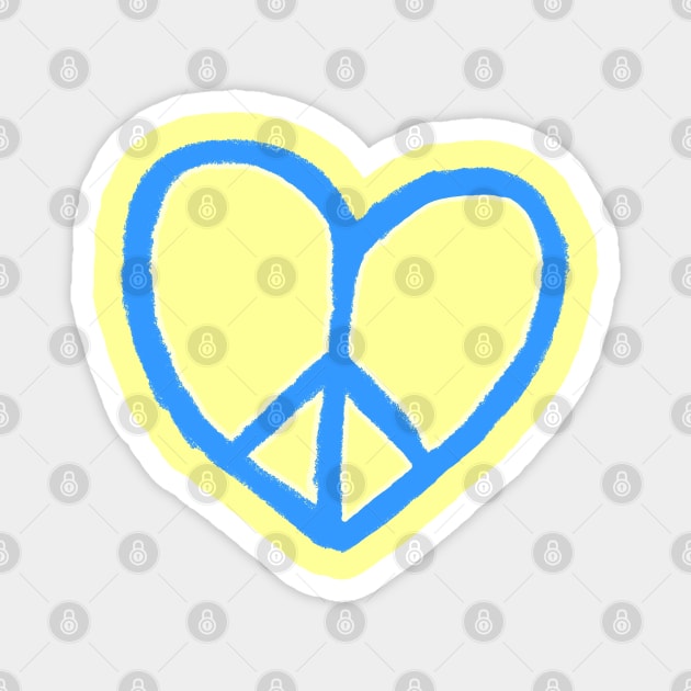 Blue Yellow Ukrainian Heart Peace, Peace Love, Peace Sign, No War Magnet by badlydrawnbabe