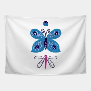 Butterfly Ladybug Dragonfly Pattern Design Blue Purple Pink Tapestry