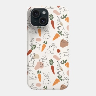 One Line Hand Drawn Spring Rabbits and Carrots Trendy Phone Case