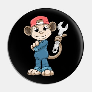 Monkey as Mechanic with Tools and Helmet Pin