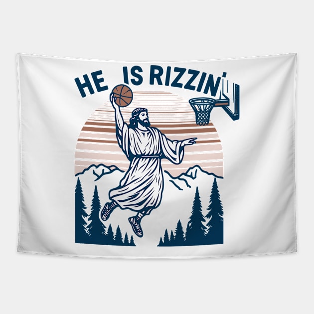 Jesus He Is Rizzin' Funny Religious Tapestry by JanaeLarson