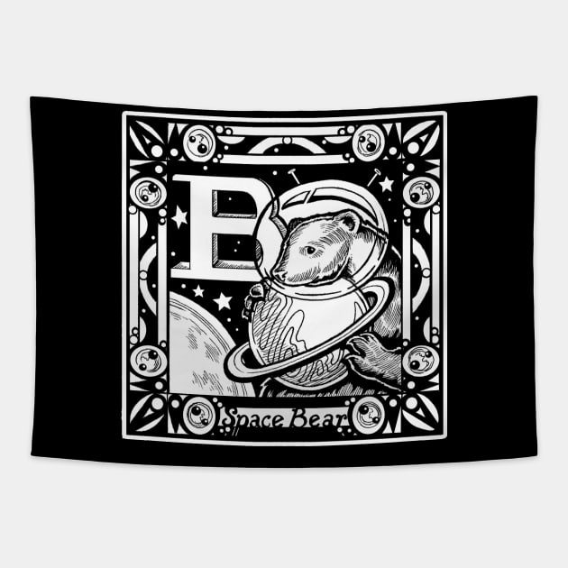 B is For Bear - White Outlined Version Tapestry by Nat Ewert Art