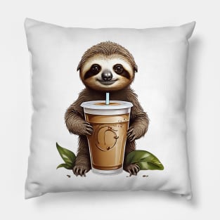 Iced Coffee and Cute Baby Sloth Pillow