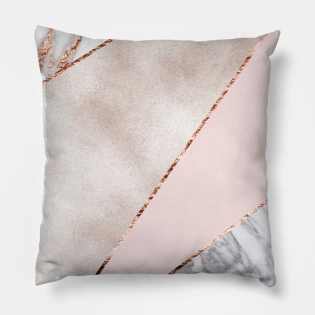 Shimmering rose gold with rose gold marble Pillow by marbleco