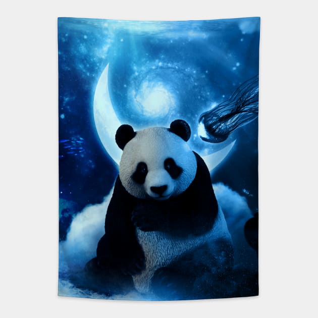 Dreamy Blue - Panda Tapestry by Nour Abou Harb