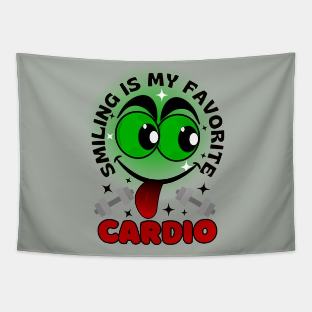 Smiling Is My Favorite Cardio Excited Funny Face Cartoon Emoji Tapestry by AllFunnyFaces
