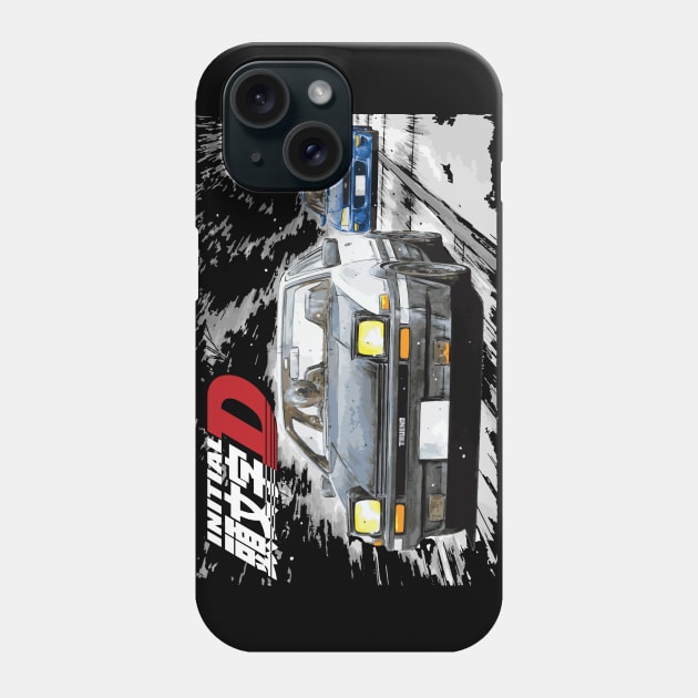 Initial D - Mountain Drift Racing Tandem Takumi Fujiwara AE86 vs Bunta Fujiwara GC8 STi Chase Phone Case by cowtown_cowboy