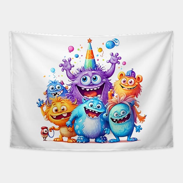 Monster Party #2 Tapestry by Chromatic Fusion Studio