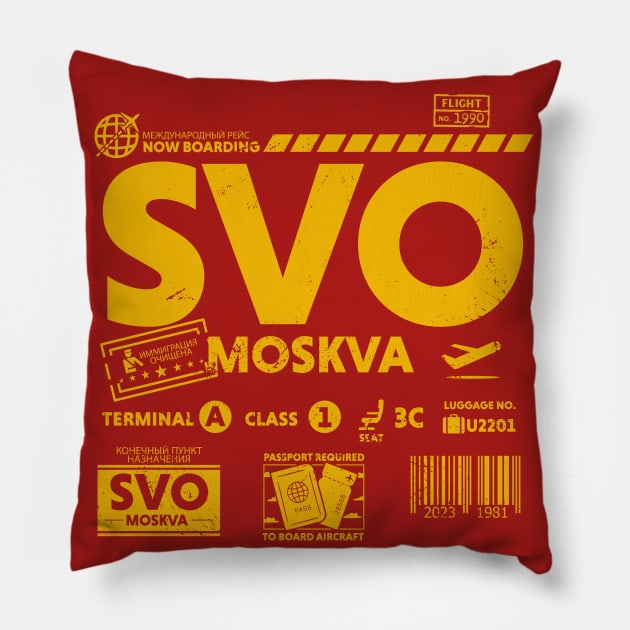 Vintage Moscow SVO Airport Code Travel Day Retro Travel Tag Pillow by Now Boarding