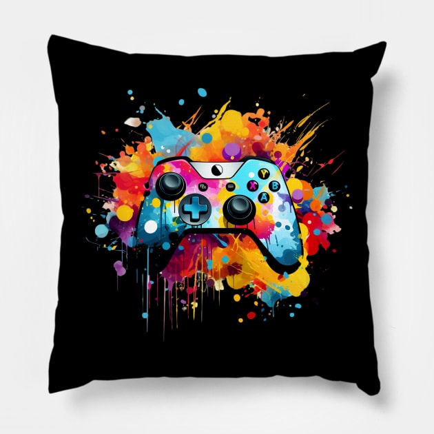 Gamer Art Design - Splatter Paint Graffiti Controller Pillow by MaystarUniverse