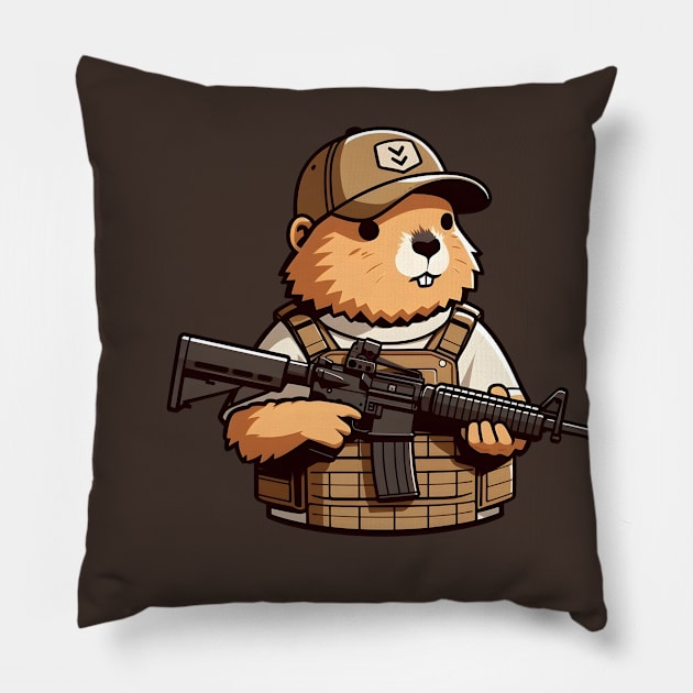 Tactical Groundhog Pillow by Rawlifegraphic