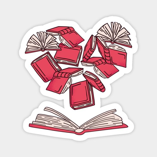 I Love Books | Valentine Heart Made of Flying Books Magnet by SLAG_Creative