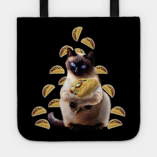 Siamese Cat Kitty Kitten Eating Taco Tacos, Funny Cute Tote