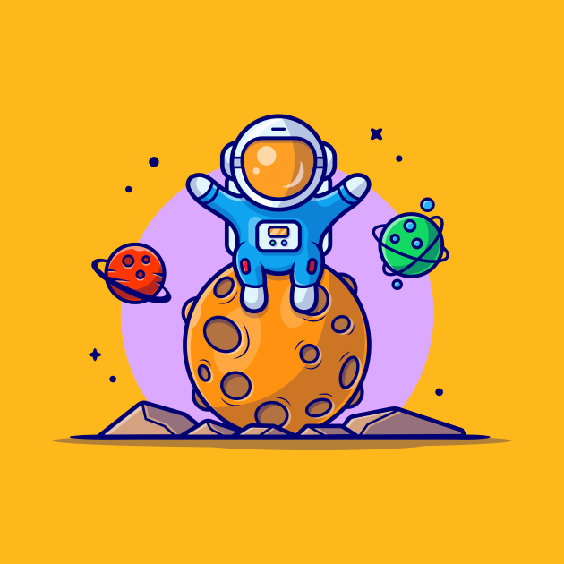 Cute Astronaut Sitting On Planet Space Cartoon Vector Icon Illustration by Catalyst Labs