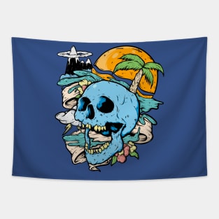 High Tide Palm Tree Skull Island Surfing Style Clothing Tapestry