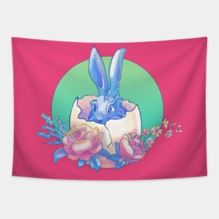 Cute Bunny in Easter Egg with Flowers. Easter Watercolor Art Tapestry