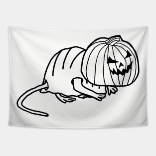 Cute Rat Wearing Halloween Horror Costume Minimal Line Art Tapestry