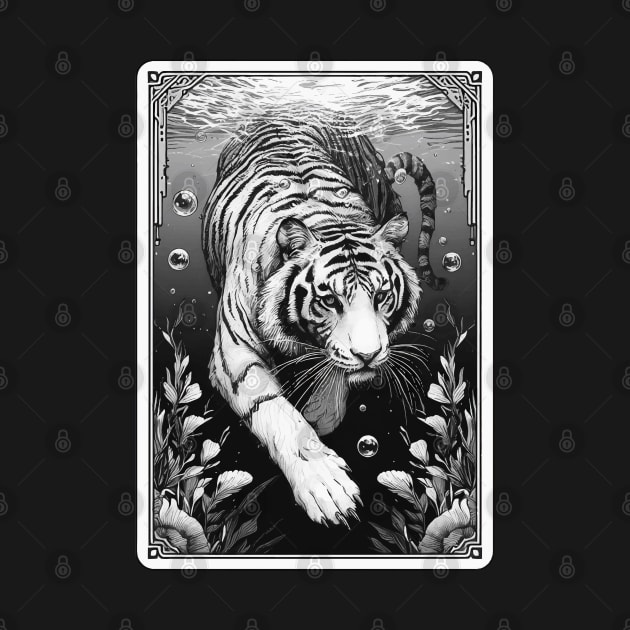 Monochromatic Tiger Diving Underwater by TomFrontierArt