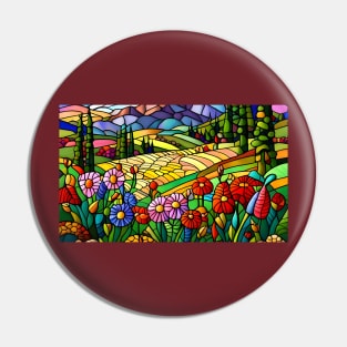 Stained Glass Colorful Mountain Flowers Pin