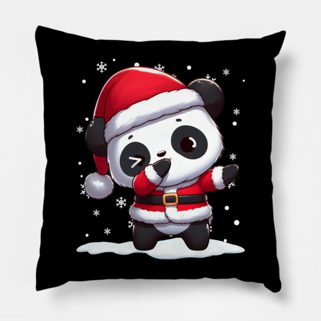 Panda Dabbibg Dab Funny Panda Bear Christmas Santa Claus Pillow by AE Desings Digital