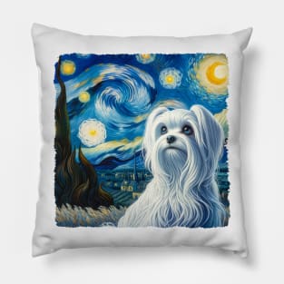 Starry Maltese Dog Portrait - Pet Portrait Pillow