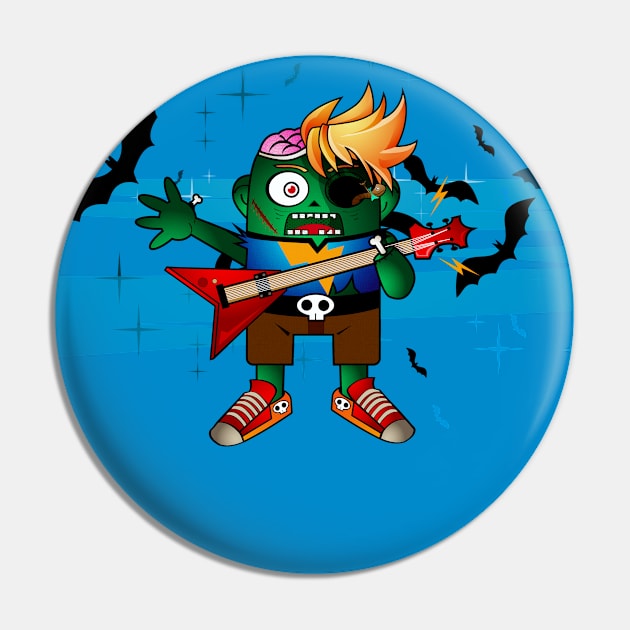 Rock and Roll Zombie Blue Design Pin by Punk Zoo